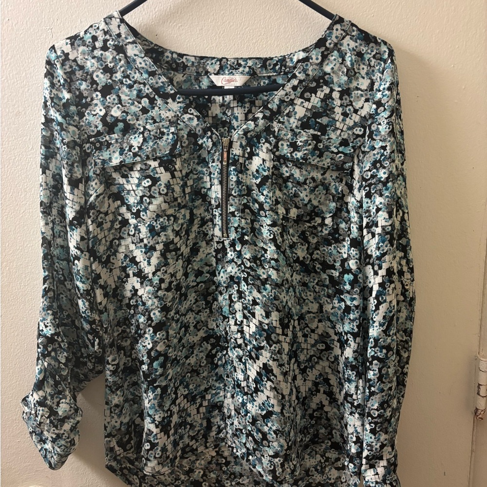 Candie's Black and Blue Floral Blouse
